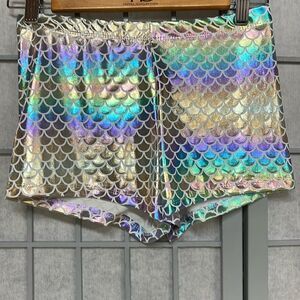 Mermaid Scale Booty Shorts Women’s Pastel Rainbow, Size Small